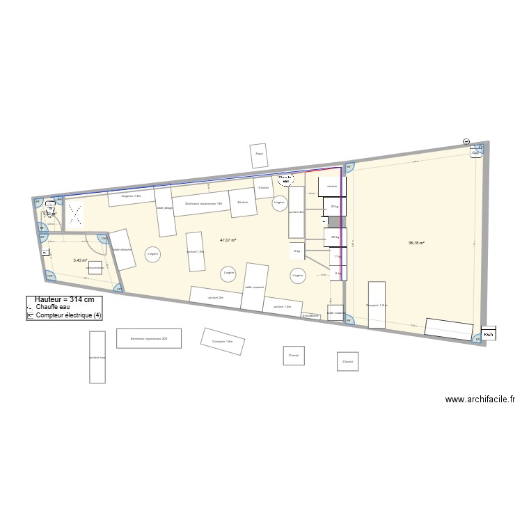 laverie merignac pressing mateo 3. Plan de 4 pièces et 91 m2
