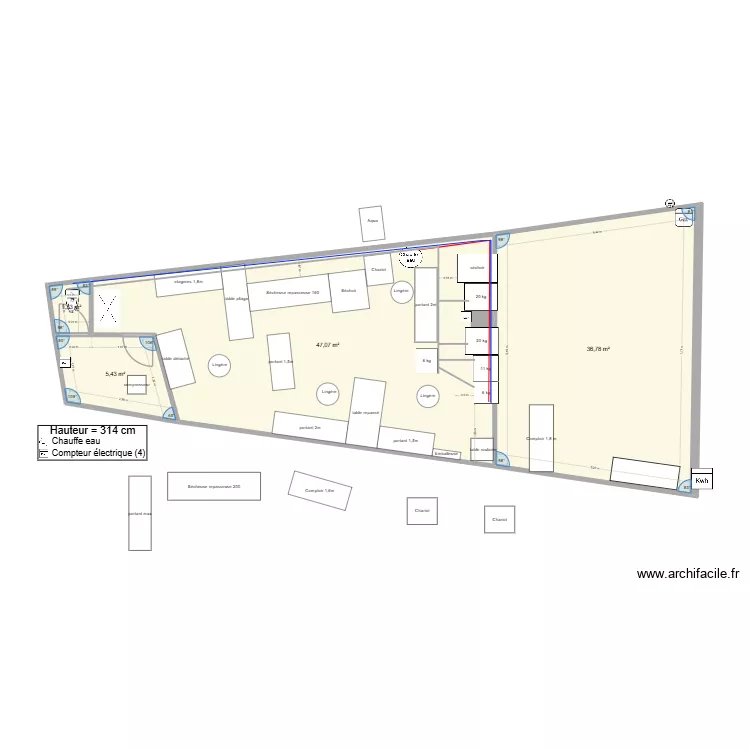 laverie merignac pressing mateo 3. Plan de 4 pièces et 91 m²