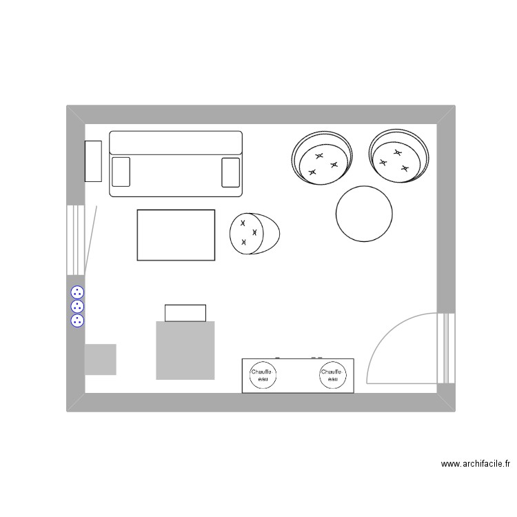Salle de repos. Plan de 1 pièce et 19 m2