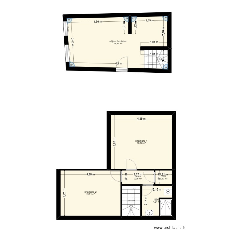 MPC. Plan de 7 pièces et 66 m2