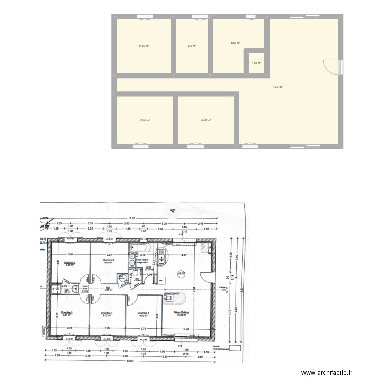 maison m2 5555. Plan de 7 pièces et 93 m2