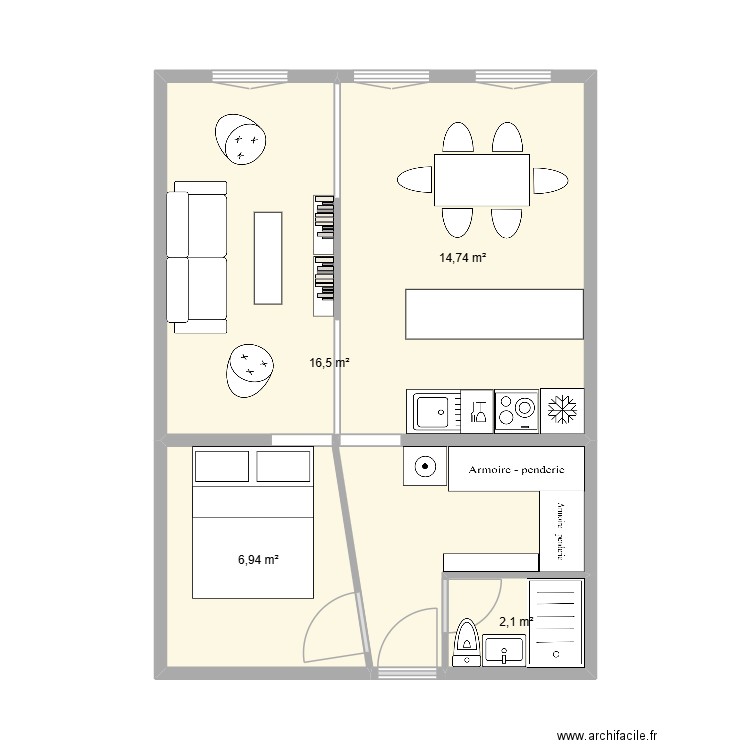 Mathieu et Anicia v1. Plan de 4 pièces et 40 m2
