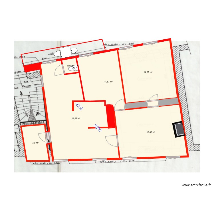 appartement de droite prise haute. Plan de 0 pièce et 0 m2