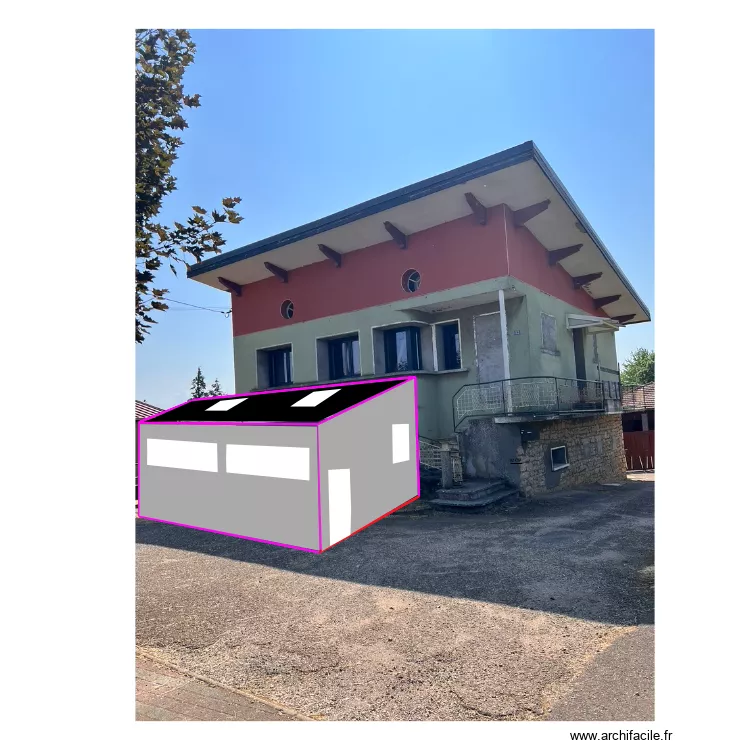 Fa&ccedil;ade avec extension avec photo. Plan de 