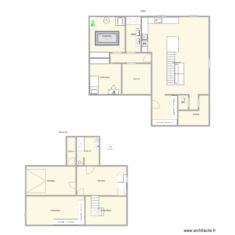 Maison Brussieu escalier droit. Plan de 