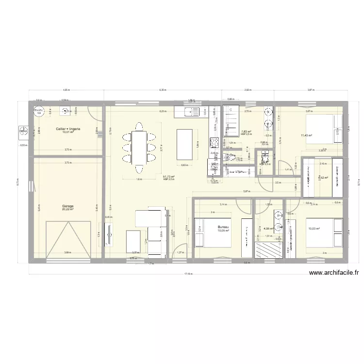 MAISON PLAIN PIED 130 M2 RECTANGLE 3 CHAMBRES 2SB V2. Plan de MAISON PLAIN PIED 130 M2 RECTANGLE 3 CHAMBRES 2SB V2. Plan de