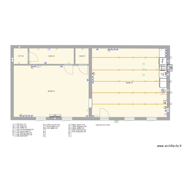 Maison Electricité Simple. Plan de 5 pièces et 79 m2