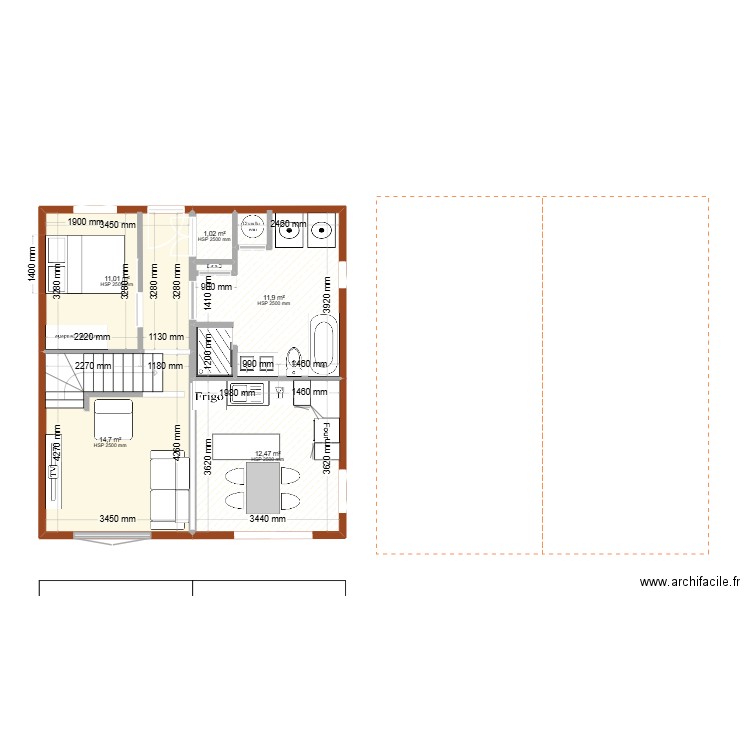 Cahlet 28 x 24. Plan de 5 pièces et 51 m2