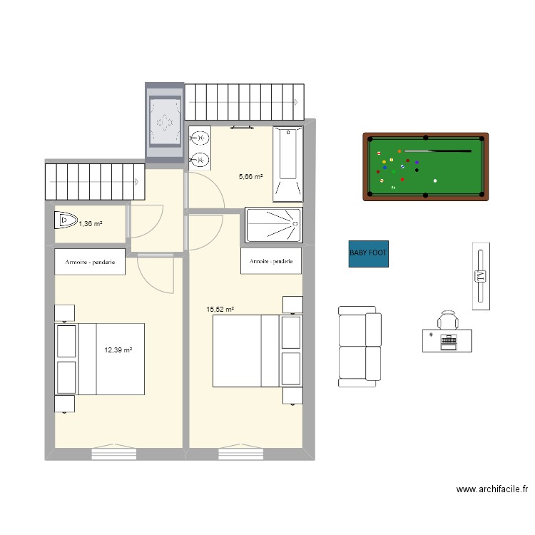 CHAMBRE 2. Plan de 4 pièces et 35 m2