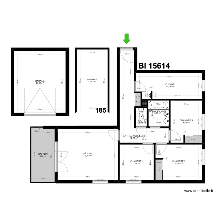 BI 15614. Plan de 12 pièces et 117 m2