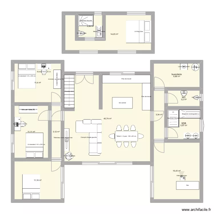 maison 1. Plan de 12  et 136 m²