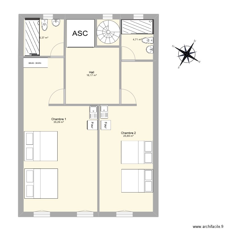 LM - 1ère étage. Plan de 5 pièces et 87 m2