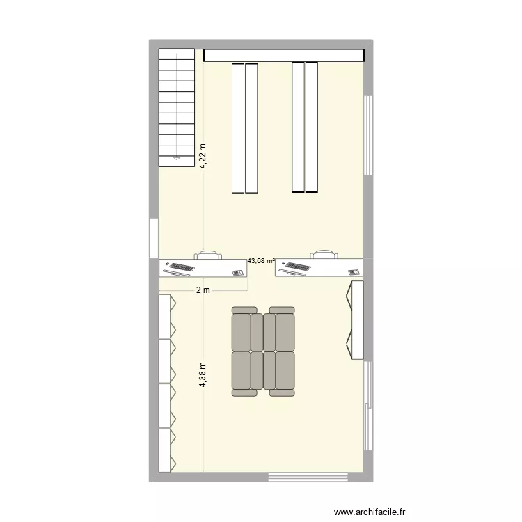 pharmacie. Plan de 1  et 44 m²