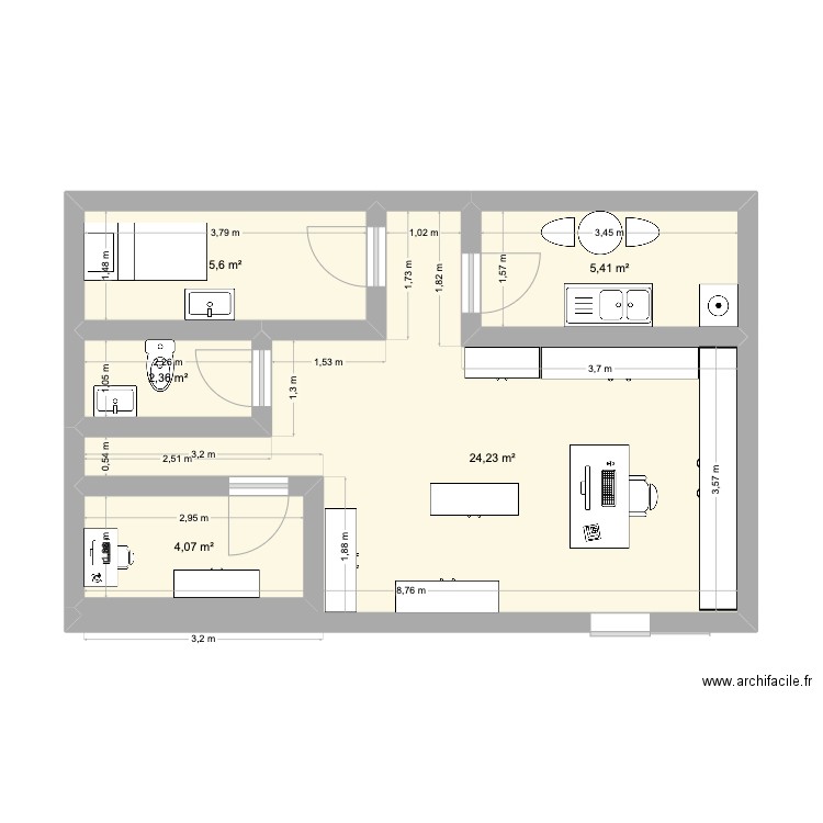 Marrionnaud. Plan de 5 pièces et 42 m2