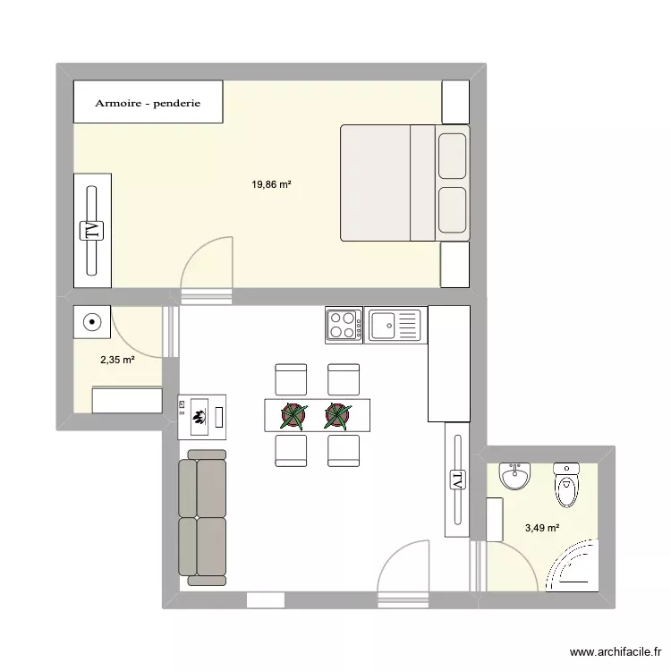 gloria. Plan de 3 Pièces et 26 m²
