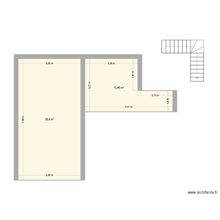 Maison. Plan de 2 pièces et 42 m2