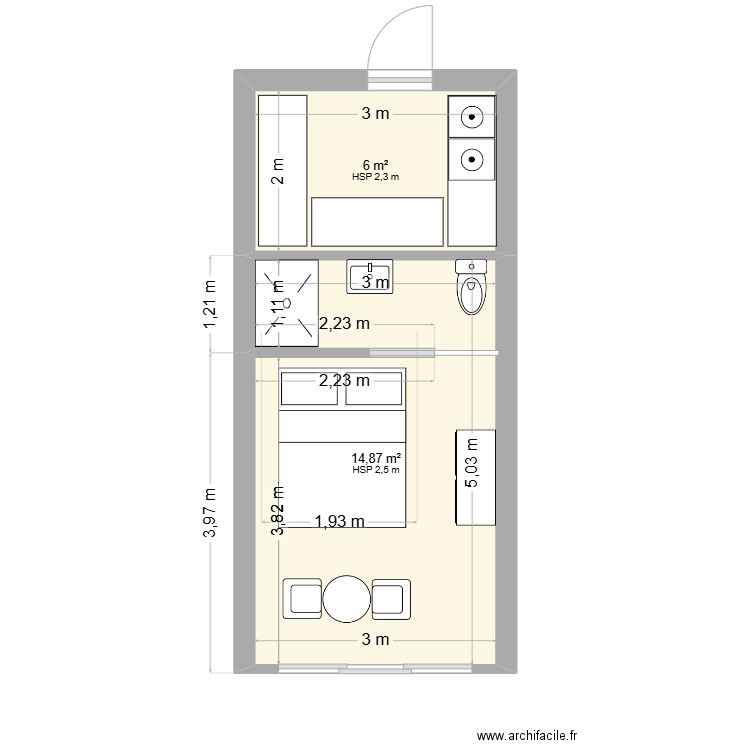 AMENAGEMENT GARAGE. Plan de 2 pièces et 21 m2