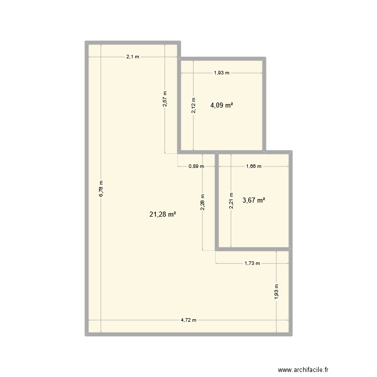 filet bleu 002. Plan de 3 pièces et 29 m2