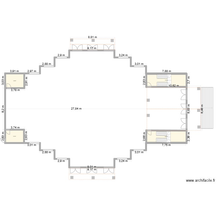 EGLISE DE MONGA. Plan de 4 pièces et 52 m2