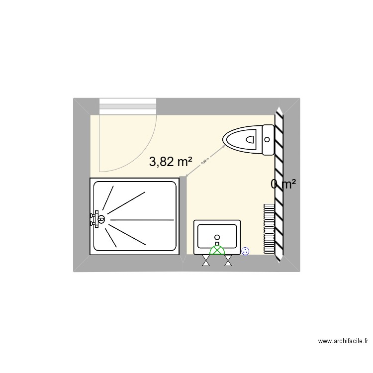 Valentin SdB. Plan de 2 pièces et 4 m2