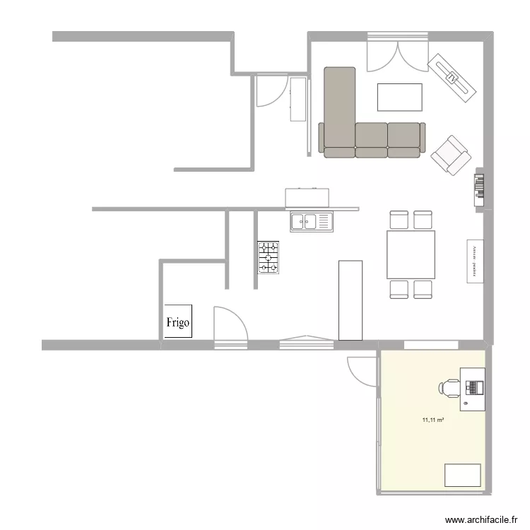 Plan Cuisine PROJET avec extension. Plan de 1 et 11 m² Plan Cuisine PROJET avec extension. Plan de 1 et 11 m²