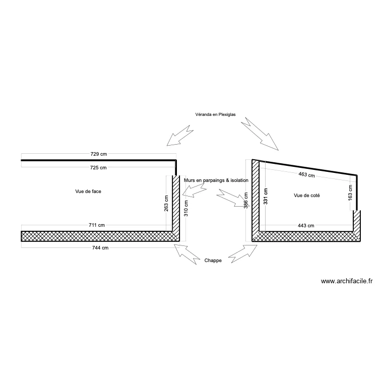 Vue de coupe V&eacute;randa. Plan de 