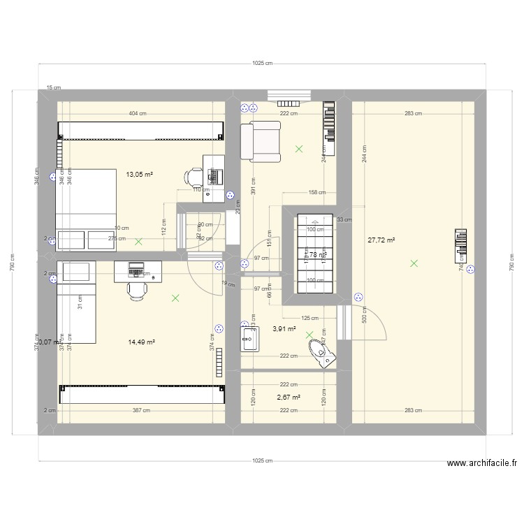 grenier filles 2024 01 29. Plan de 7 pièces et 64 m2