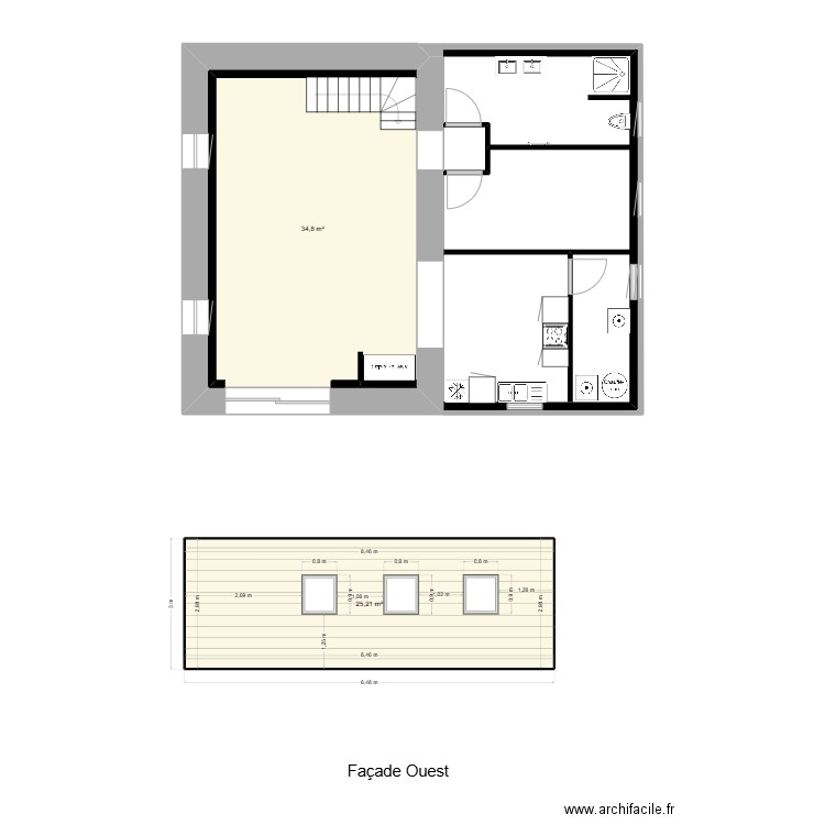 façade Ouest  log 2. Plan de 5 pièces et 113 m2