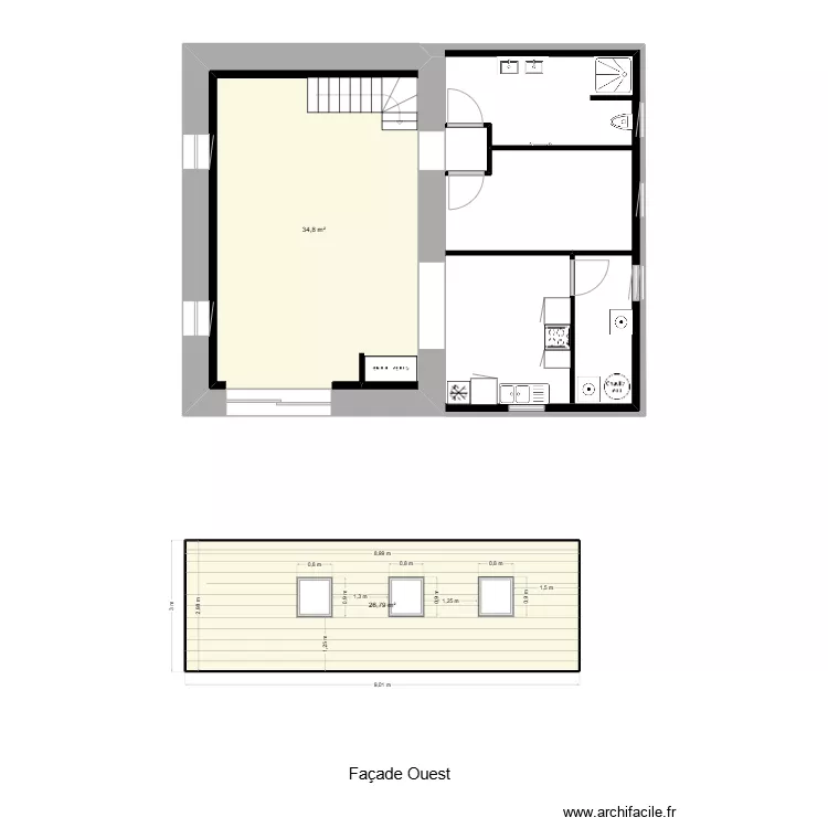 fa&ccedil;ade Ouest  log 2. Plan de 