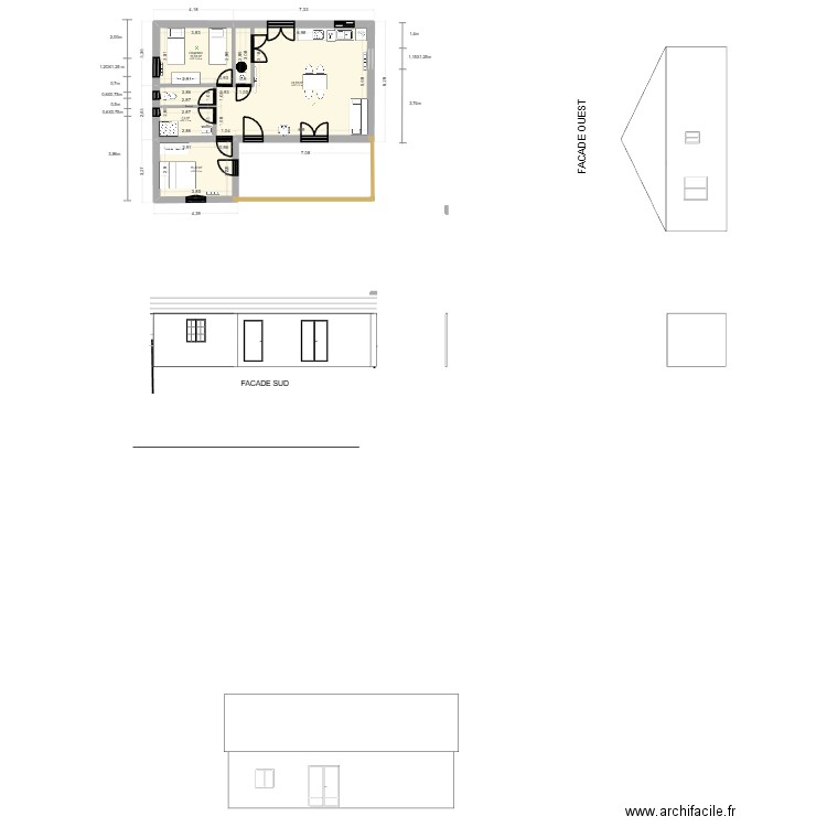 Chalet nouveau. Plan de 4 pièces et 72 m2