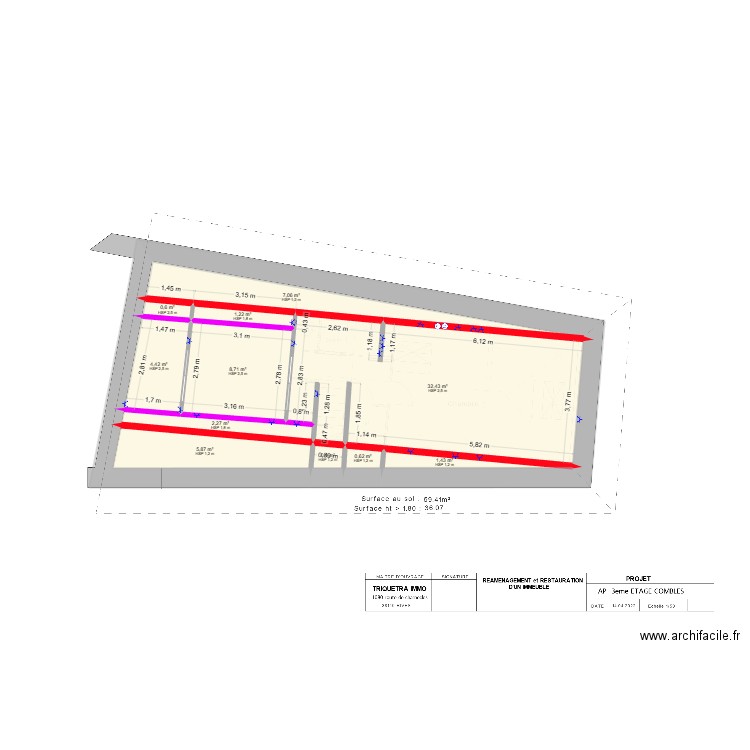 Appartement combles minh cote 3. Plan de 11 pièces et 65 m2