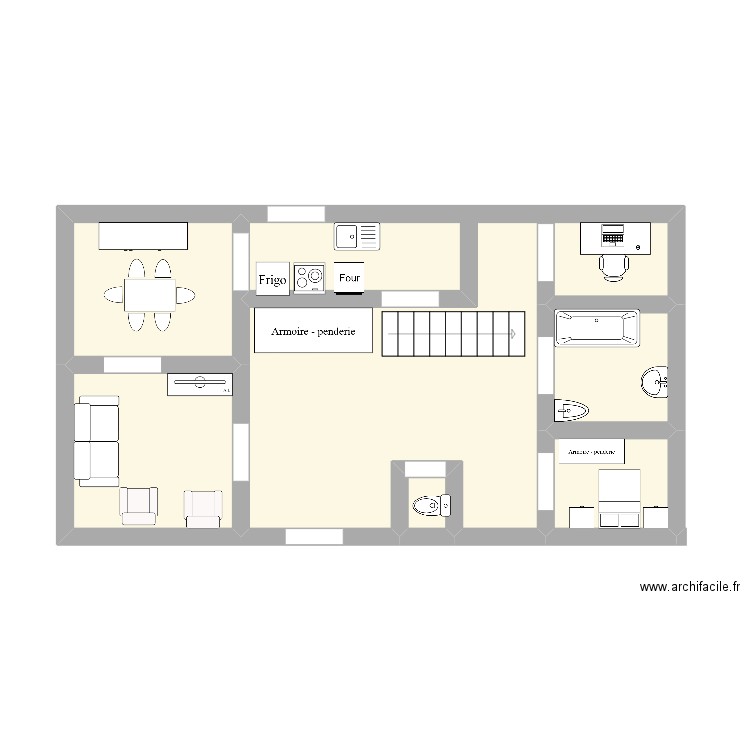 canva. Plan de 6 pièces et 38 m2