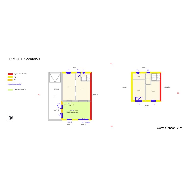 DUPUY_ Projet. Plan de 11 pièces et 119 m2