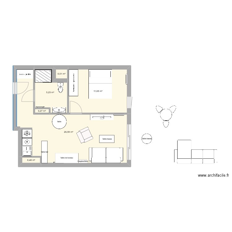 Saint-Naz appart t2 45m2. Plan de 6 pièces et 45 m2