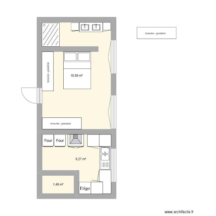 thaon maison. Plan de 3 pièces et 29 m2