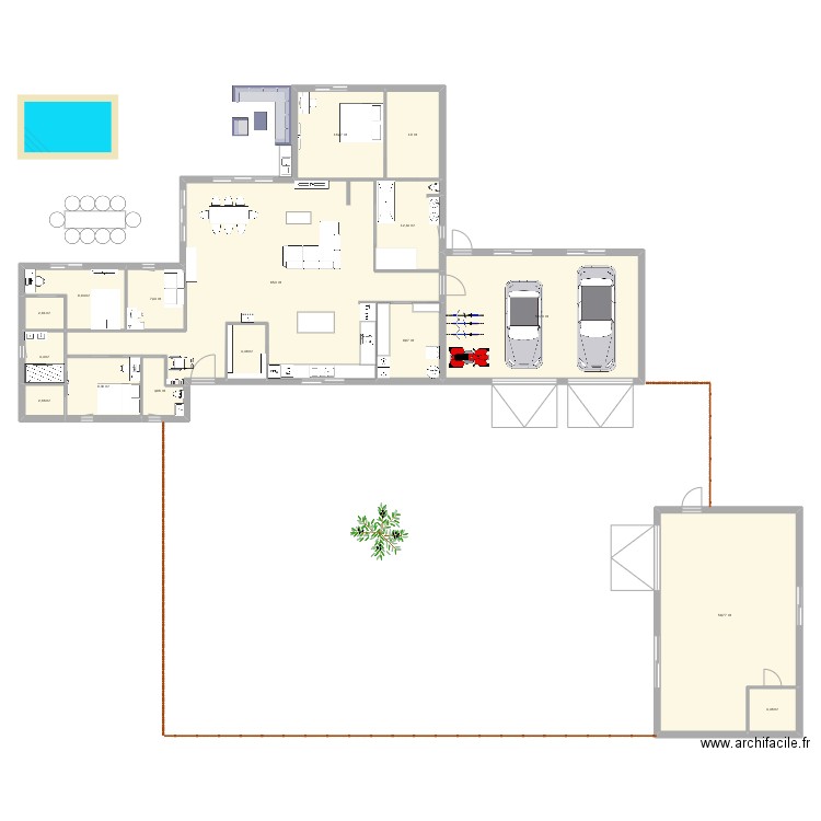 maison plein pied. Plan de 16 pièces et 293 m2
