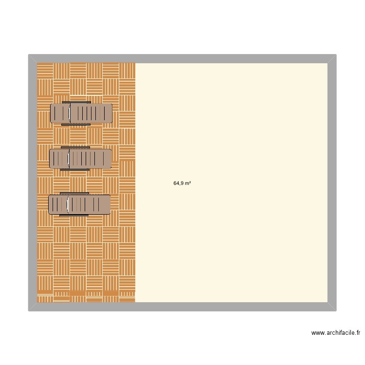 sala a manger et cuisine. Plan de 1 pièce et 65 m2