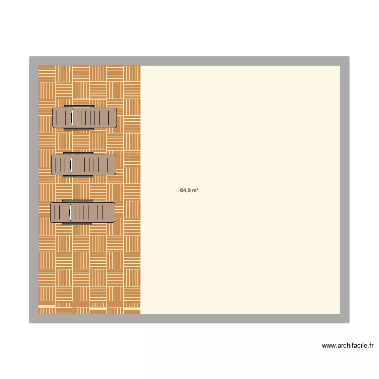 sala a manger et cuisine. Plan de 1  et 65 m²