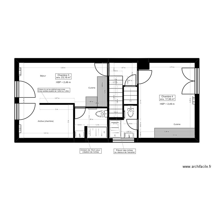 P2.3 PLAN ETAGE 2 SANITAIRES - PROJET SONNEVILLE. Plan de 7 pièces et 45 m2