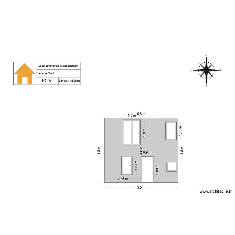 PC 5 Florian Fa&ccedil;ade Sud. Plan de 