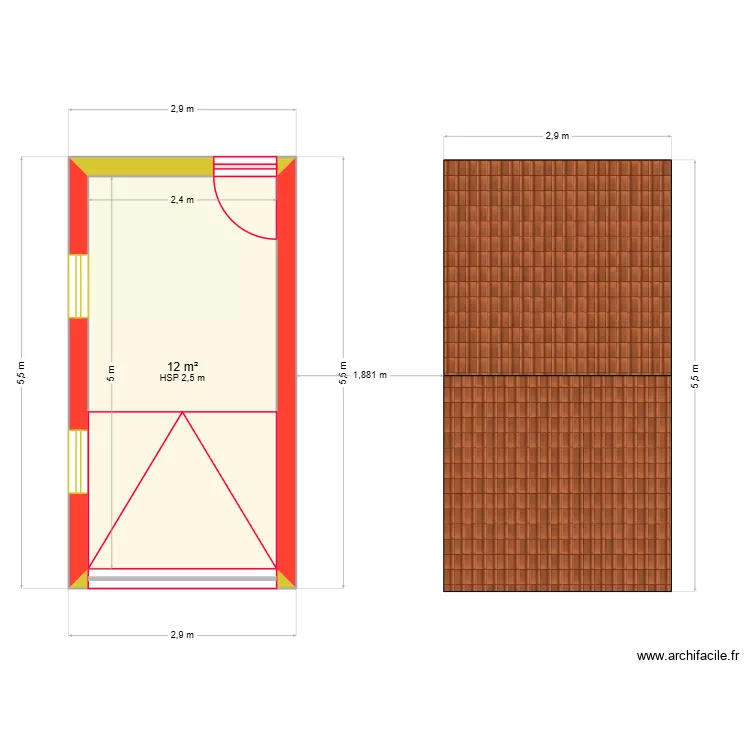 garage domicile. Plan de 1  et 12 m²