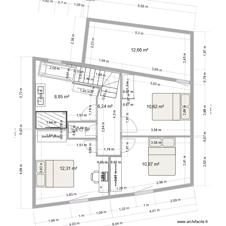etage maison  meubl&eacute; cotation. Plan de 7 Pièces et 63 m²