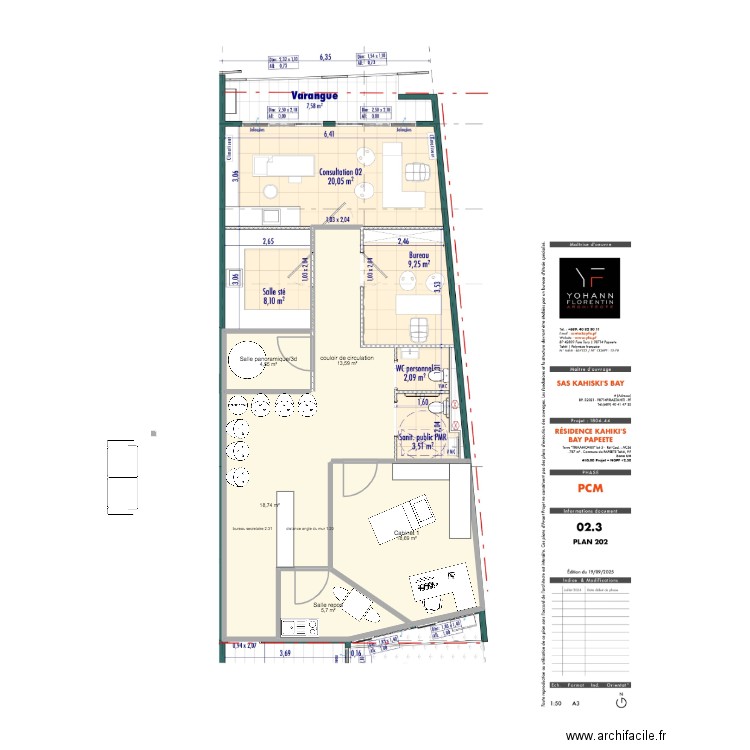 plan cabinet modif v2. Plan de 5 pièces et 61 m2