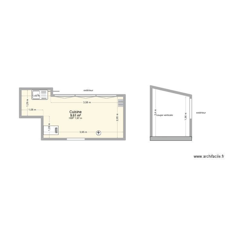 FRAILE. Plan de 1 pièce et 10 m2