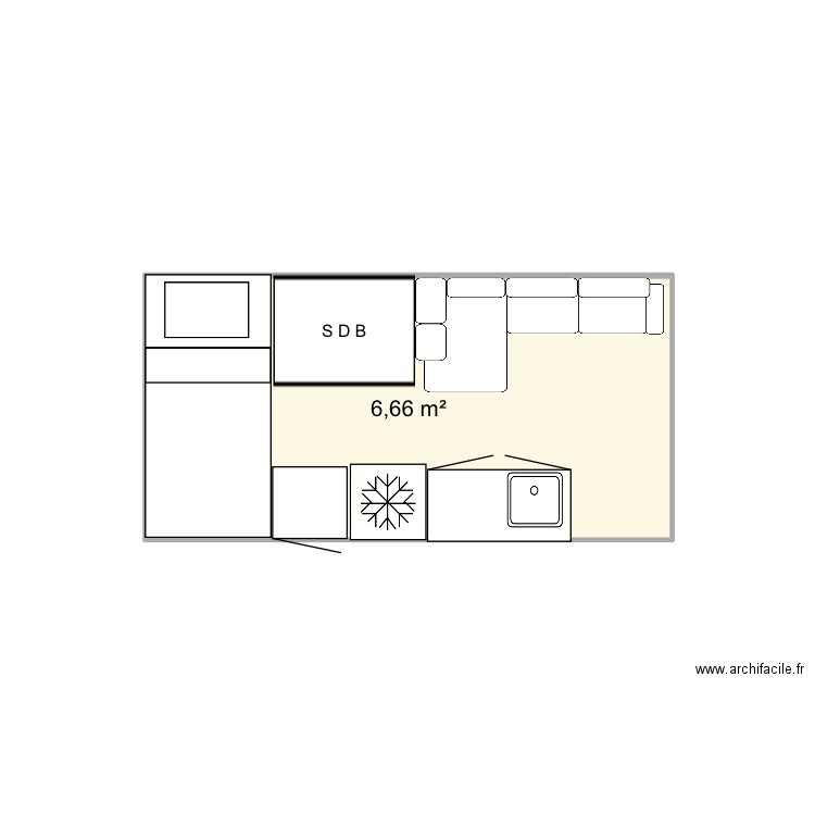 Fourgon habitable. Plan de 1 pièce et 7 m2