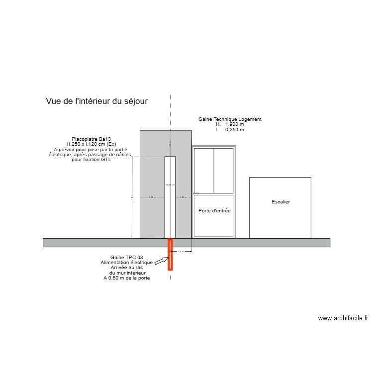 Mur avec porte  Perçage placo support GTL. Plan de 0 pièce et 0 m2