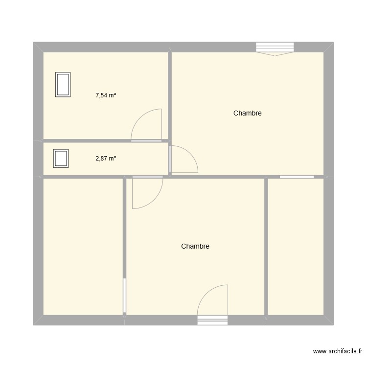 LE POTTIER état initial étage. Plan de 6 pièces et 49 m2