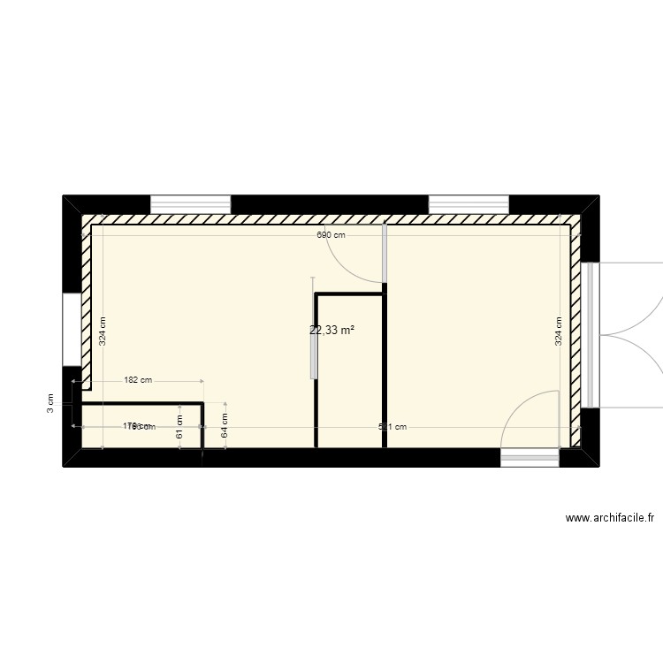 PLAN CHAMBRE BAS. Plan de 1 pièce et 22 m2