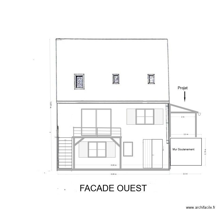 Facade Ouest. Plan de 1 pièce et 0 m2