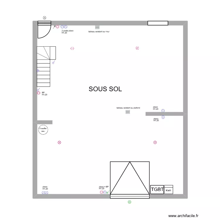sous sol CABLAGE. Plan de 1  et 93 m²